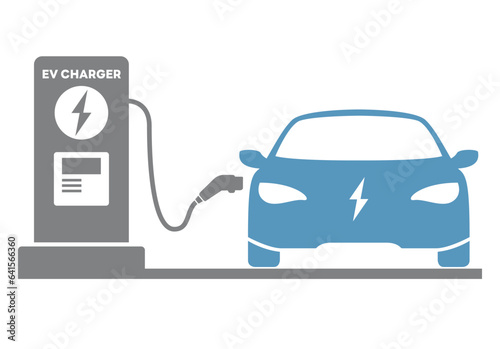 Electric car refueling charger connector flat design. Charger station for electric car refueling energy to battery.