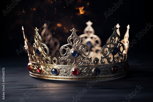 low key image of beautiful queen or king crown. fantasy medieval period, Generative AI