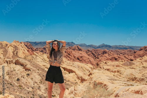  Young hiker woman on hike 
