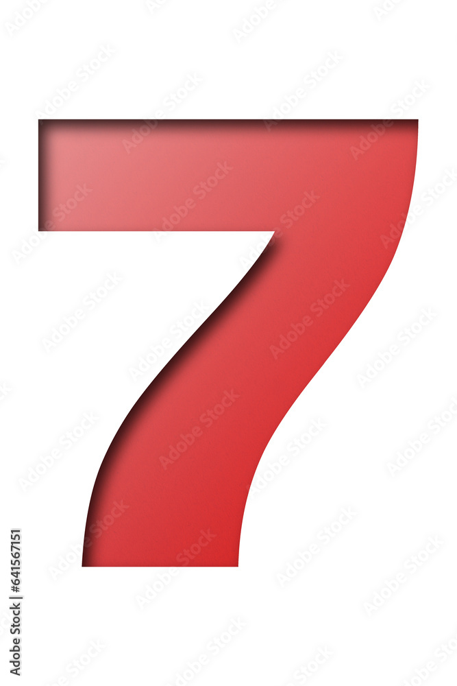 Red confetti font number 7 isolated on transparent background. Red confetti font number 7 isolated on transparent background.