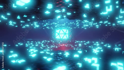 futuristic rotating dark background with a blue cub in the center