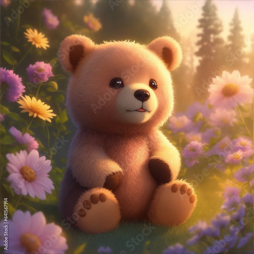 Cartoon Bear in dreamy style. Generative AI. © BornHappy