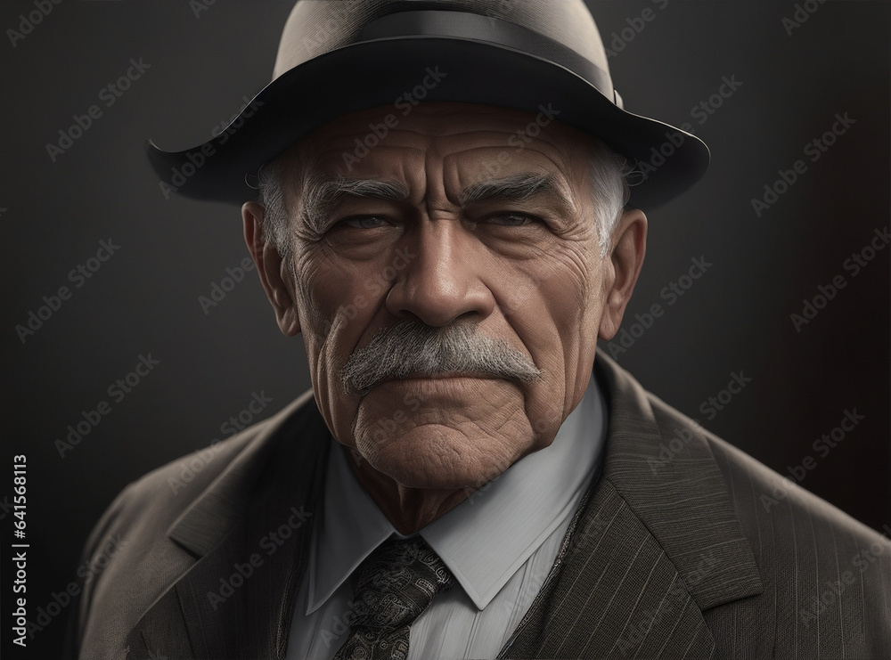 Photo of gangster old man 1920 year colorized. Generative AI.
