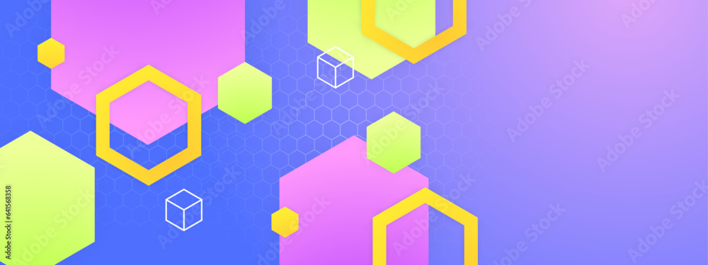 Violet green and yellow modern abstract geometric banner with shapes Violet green and yellow modern abstract geometric banner with shapes