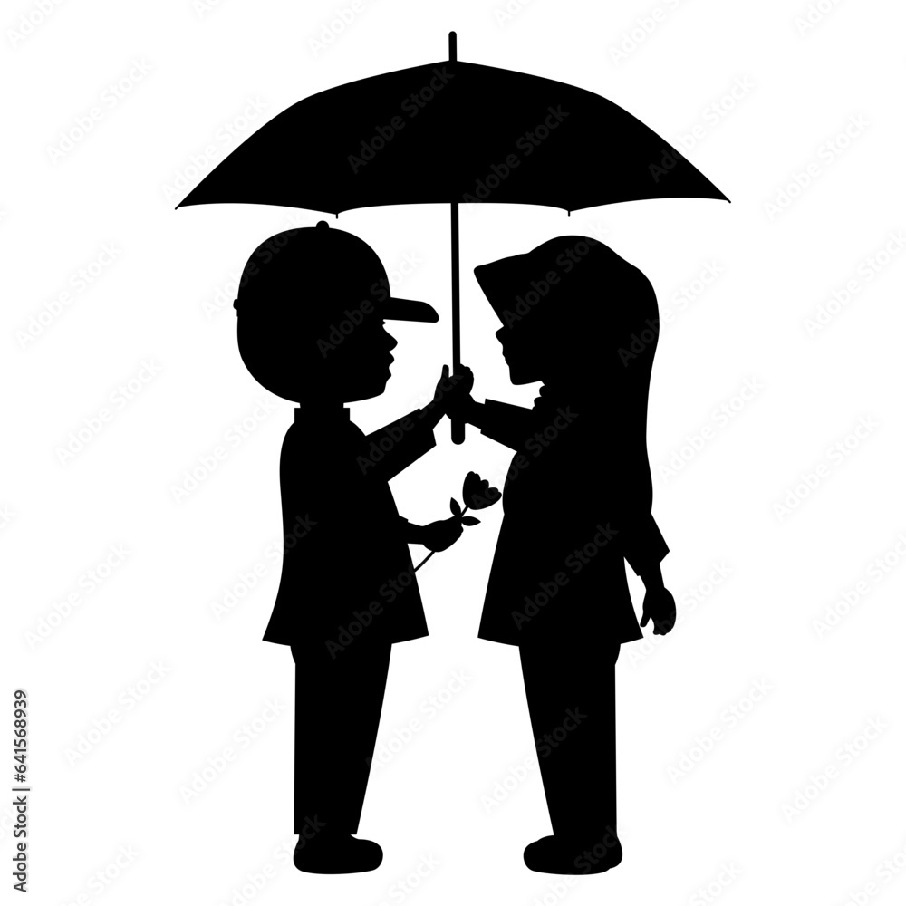 cute little boy and girl silhouette