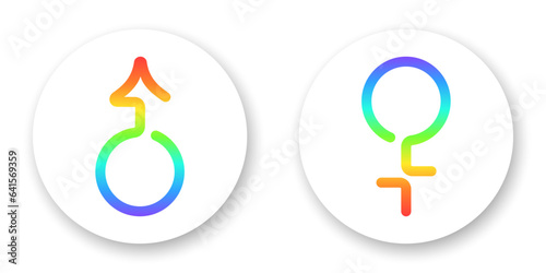 Gender symbols, male and female line icons in colors of LGBT community.