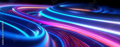 abstract Modern Looping Pipe Flow futuristic background with gold PINK blue glowing neon moving high speed wave lines and bokeh lights. Data transfer concept Fantastic,AI, Generative AI