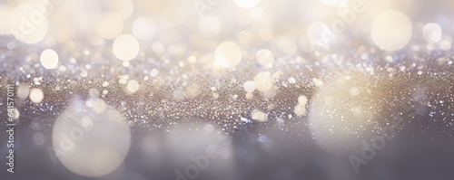 abstract backgrounf of glitter vintage lights . silver and white. de-focused. banner, Generative AI