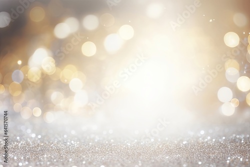 abstract background of glitter vintage lights . silver, gold and white. de-focused, Generative AI