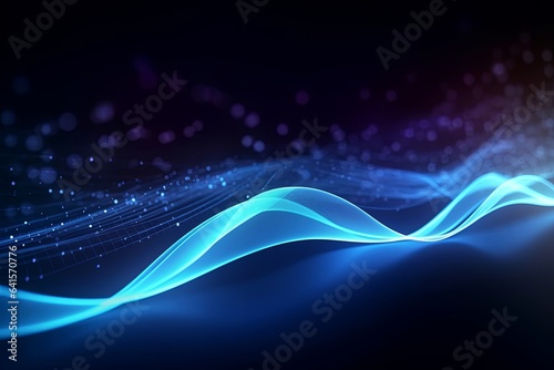abstract futuristic background with dark blue glowing neon moving high speed wave lines and bokeh lights. Data transfer concept Fantastic wallpaper, Generative AI © Frame Fusion