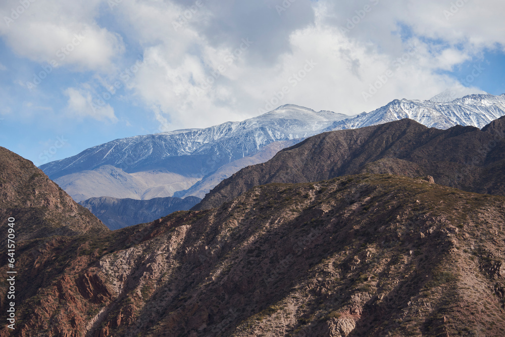 Mountain peaks in the Andean area of Potrerillos, Mendoza, Argentina.
