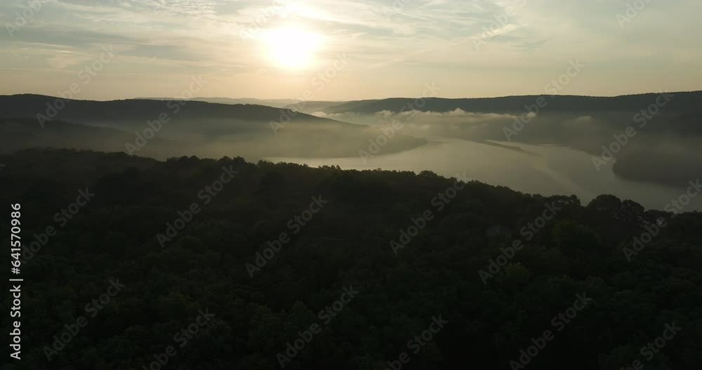 Peaceful Dawn Scenery At Lake Fort Smith In Arkansas, USA - aerial shot Peaceful Dawn Scenery At Lake Fort Smith In Arkansas, USA - aerial shot