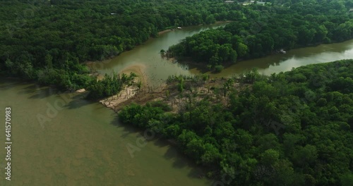 Forests At Nature Reserve In Riverfront Park Near Twin City, Little Rock, Arkansas, USA. Aerial Drone Shot photo