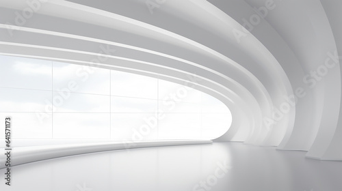 Abstract modern architecture background empty white. 3D rendering futuristic interior space design. Generative AI