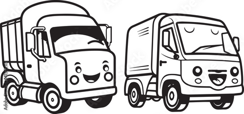 truck cartooisolate black and white background Black and White Cartoon Illustration of Funny Truck for Coloring Book