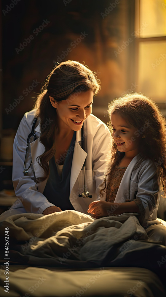 Fototapeta premium a beautiful female doctor giving first aid to a girl.