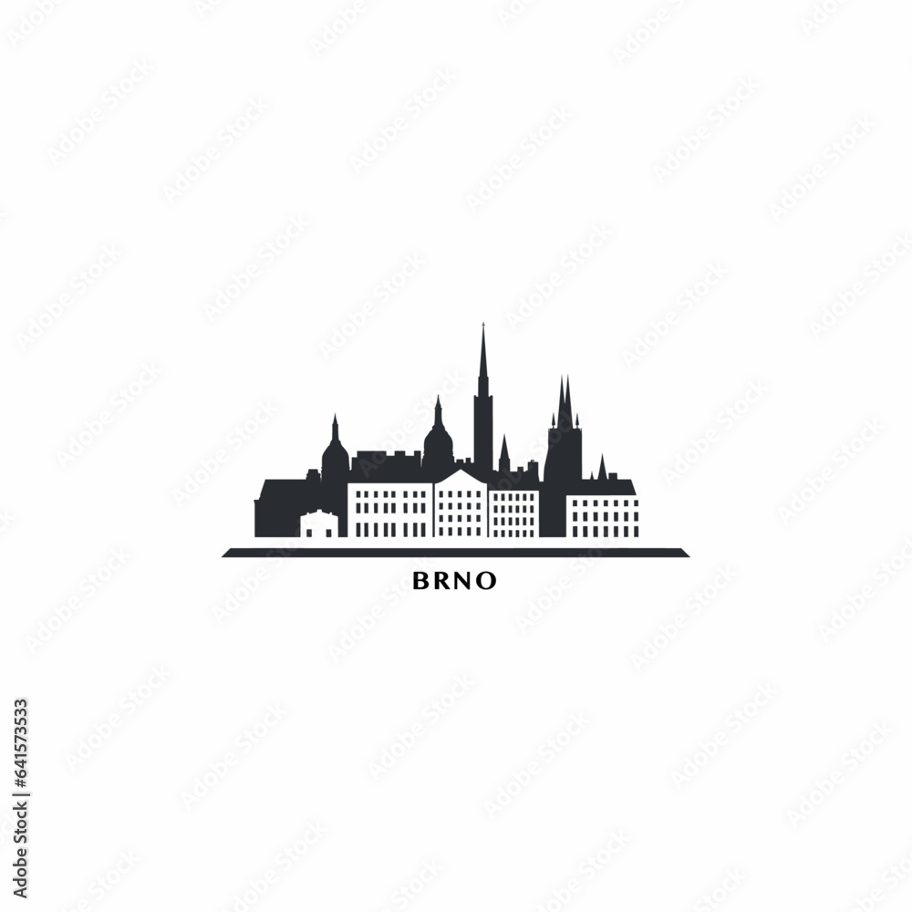 Czech Republic Brno cityscape skyline city panorama vector flat modern logo icon. Eastern european town emblem idea with landmarks and building silhouettes. Isolated graphic