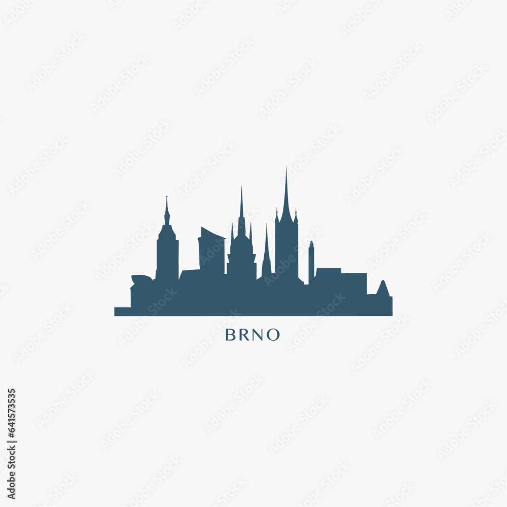 Czech Republic Brno cityscape skyline city panorama vector flat modern logo icon. Eastern european town emblem idea with landmarks and building silhouettes. Isolated graphic