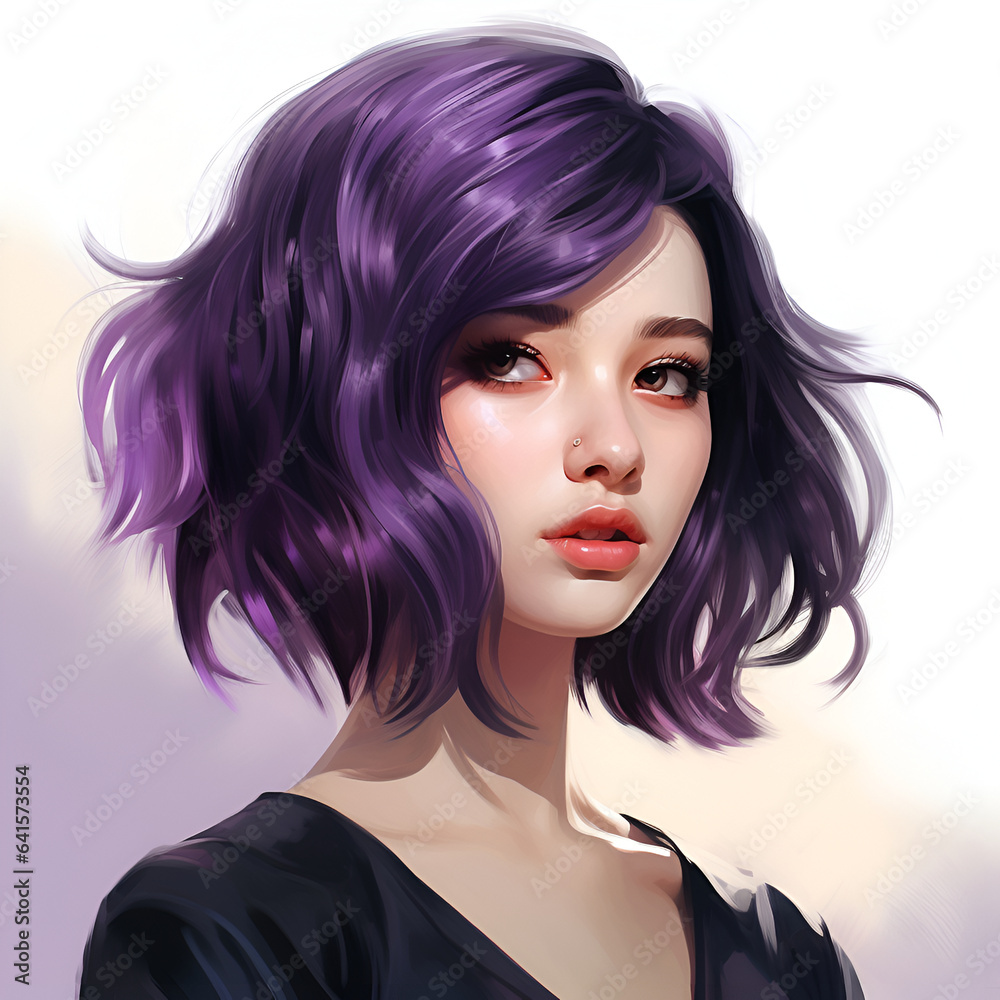 asian girl with purple hair, young woman. asian girl with purple hair, young woman.