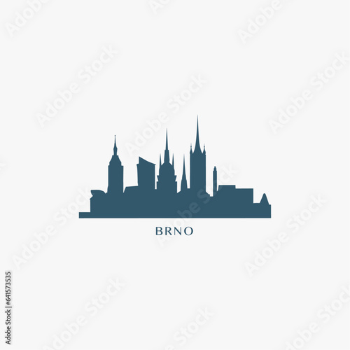 Czech Republic Brno cityscape skyline city panorama vector flat modern logo icon. Eastern european town emblem idea with landmarks and building silhouettes. Isolated graphic