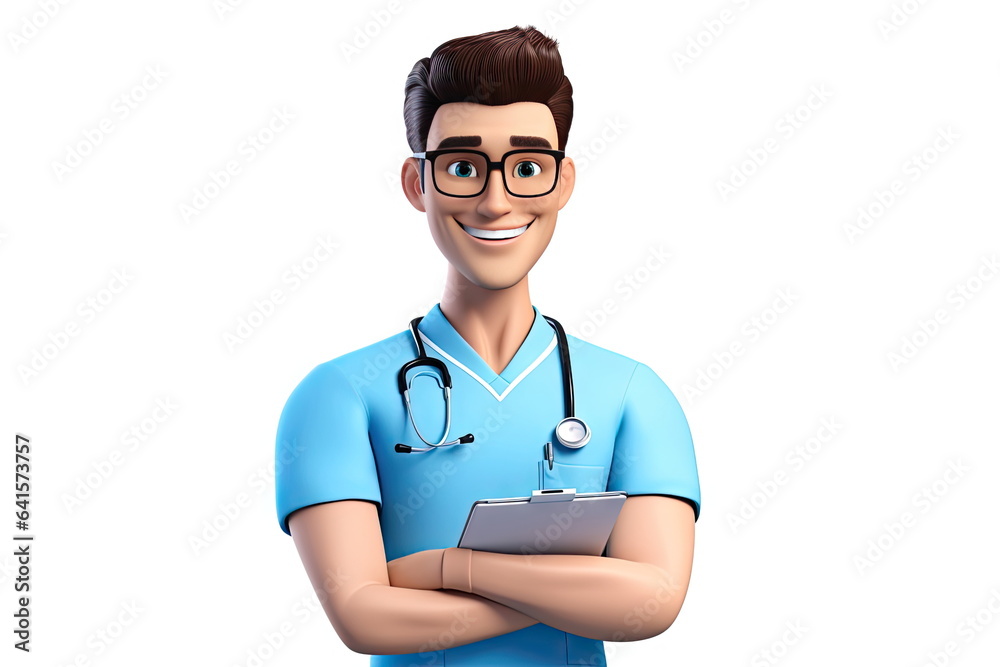 Doctor cartoon character, Hospital assistant, white background