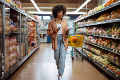 Customer shopping for groceries in a large grocery store. 