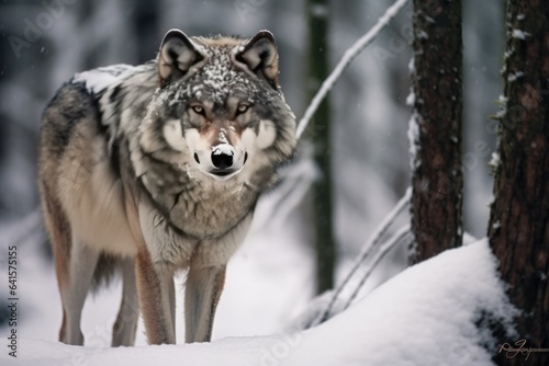 Lone Wolf Navigating Through Snowy Pine Wonderland  © Lucija