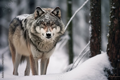 Lone Wolf Navigating Through Snowy Pine Wonderland 