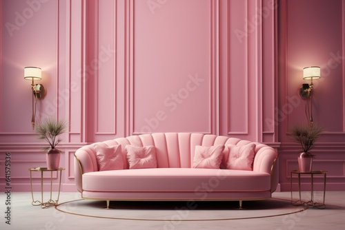 Art Deco Elegance with Classic Pink Sofa Setup 