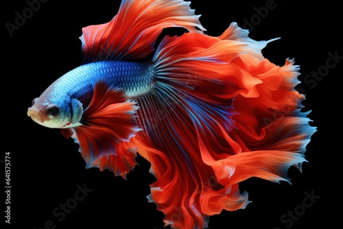 Siamese Fighting Fish In Colorful Display Isolated On Dark Canvas 