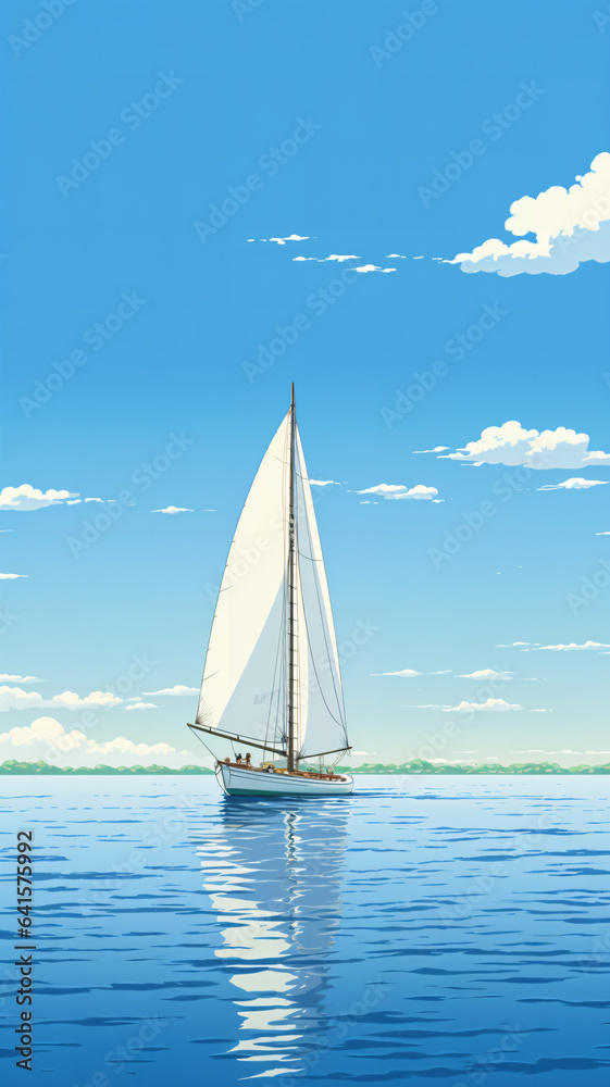 Close-up illustration of a sailboat floating in the sea