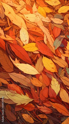Close-up illustration of a pile of fallen leaves, which are colorful and crunchy, a reminder of the passage of time