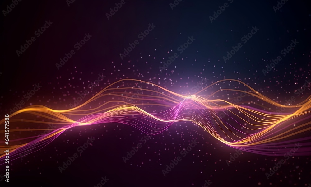 abstract futuristic background with gold blue glowing neon moving high speed wave lines and bokeh lights. Data transfer concept Fantastic wallpaper, Generative AI