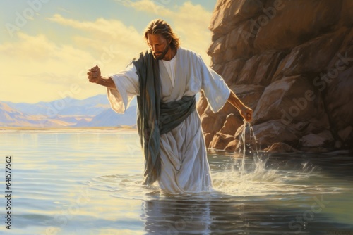 Waters of Transcendence: Jesus' Majestic Appearance as He Steps Out of the Water 