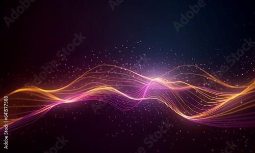 abstract futuristic background with gold blue glowing neon moving high speed wave lines and bokeh lights. Data transfer concept Fantastic wallpaper  Generative AI
