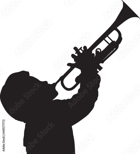 Soulful Jazz Performance: Trumpet Player Silhouette, Man Playing Trumpet in Silhouette: Jazz Music Art