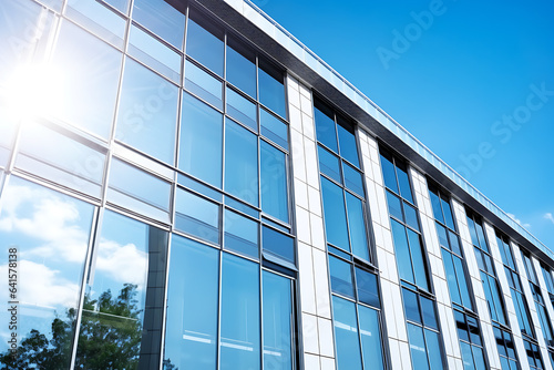 Building facade with solar windows or transparent solar panels as windows