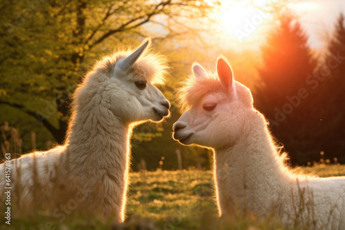 A pair of llamas in love close up