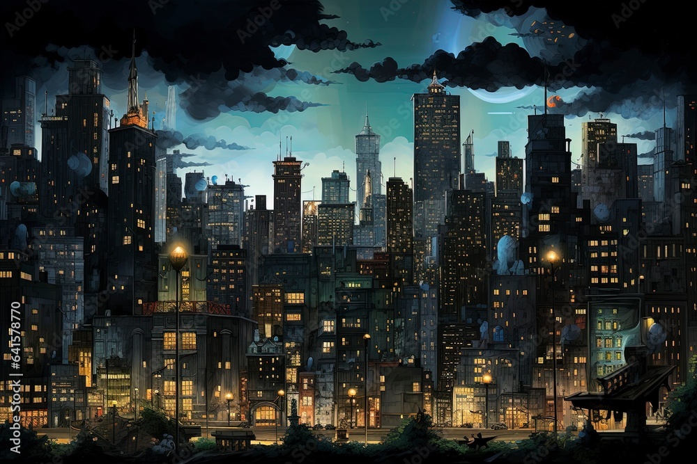city at night and dark sky