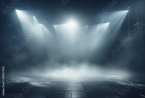 Abstract blue bright effect empty stage night background dark show spotlight concert light