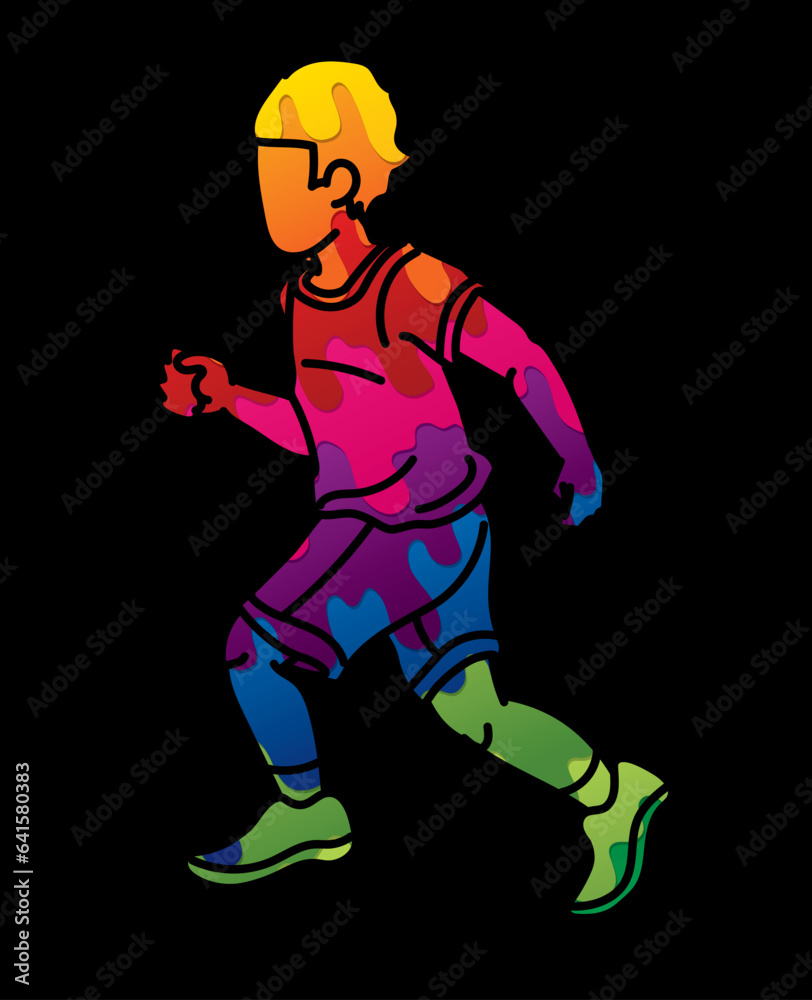 A Boy Running Action Cartoon Sport Graphic Vector