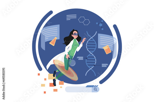 Woman working on lab research in the metaverse