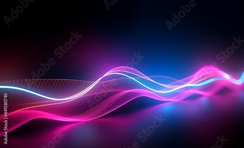 abstract futuristic background with pink blue glowing neon moving high speed wave lines and bokeh lights. Data transfer concept Fantastic wallpaper, Generative AI © Frame Fusion