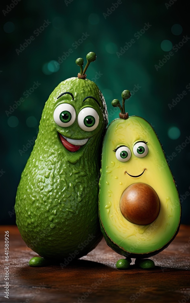 Two of avocado monsters, capturing the delightful combination of whimsical charm and the health advantages avocados provide.