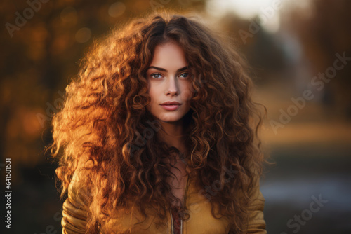 Young woman with long curly hair looking at the camera © JuanM