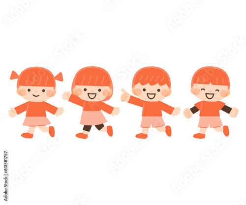 歩く・散歩をする子供達のイラスト素材