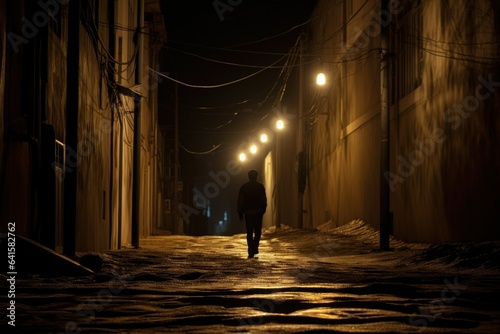 Nocturnal Stroll  A Gentleman Walking Beneath the Illumination of a Street Lamp on a Serene Night 