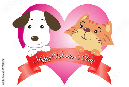 犬と猫のバレンタインカード
