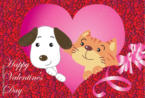 犬と猫のバレンタインカード
