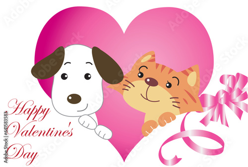 犬と猫のバレンタインカード
